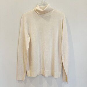 Uniqlo Sweater Womens Large Cream Ivory Wool Turtleneck Ribbed Career Base Layer